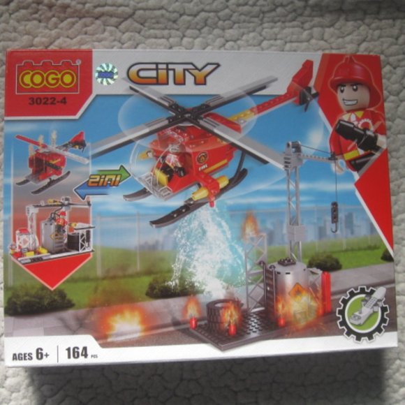 5/$30 Cogo Firefighter Helicopter Building Blocks Set - Picture 1 of 2